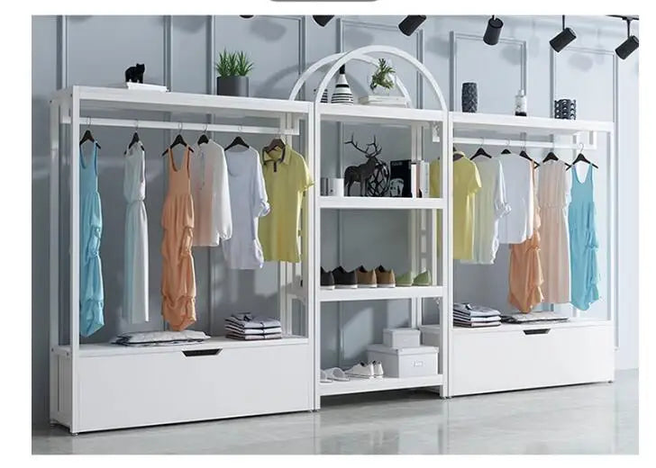 Clothing store display shelf floor hanging clothes shelf Light luxury display shelf live rack shelves