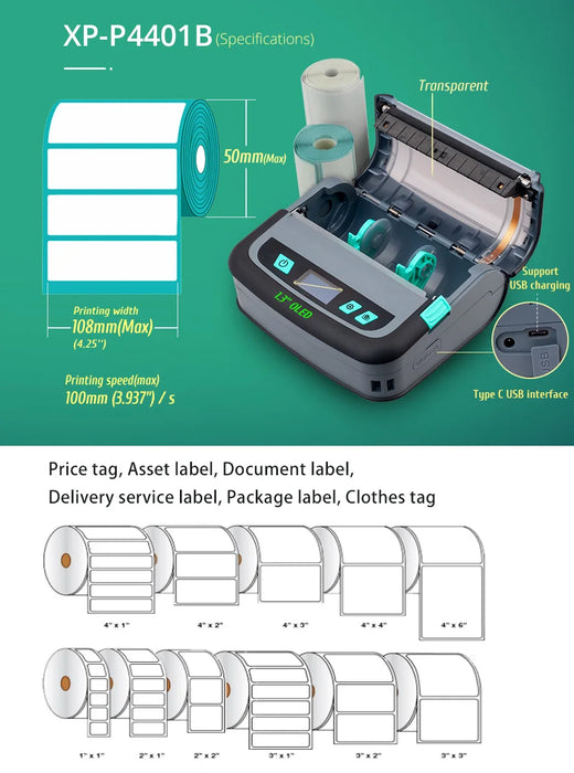 4 INCH 112 mm Mini Thermal Portable Label BT WiFi Printer For Waybill Sticker