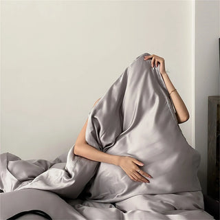 Liv-Esthete Sleep Gift Noble Gray 100% Silk Bedding Set Queen King Duvet Cover Flat Sheet Pillowcase Bed Linen Free Shipping