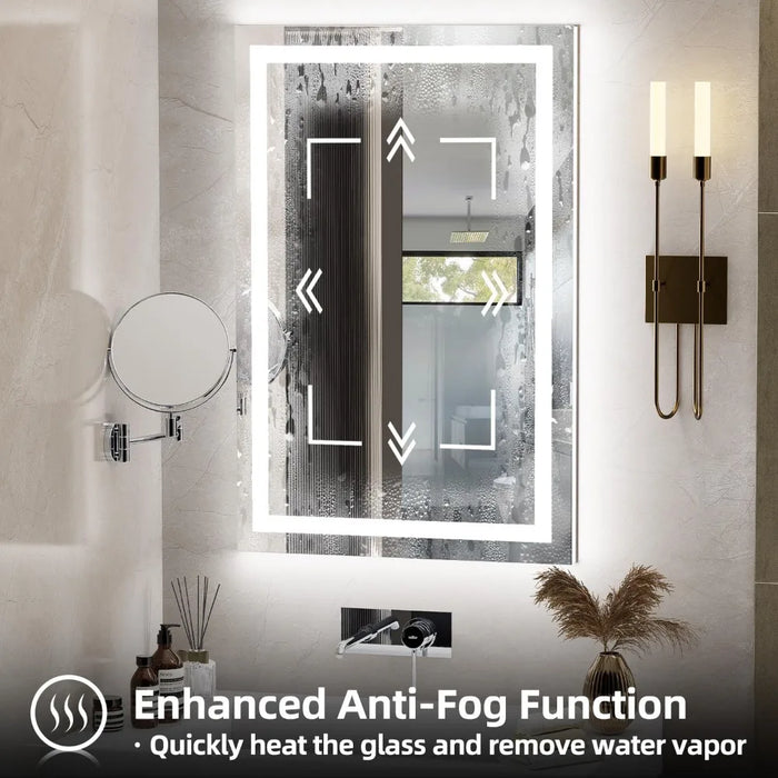 LED Bathroom Mirror, Front and Backlight with Lights , Dimmable, Anti-Fog, Shatter Proof, 3 Colors, Memory Smart Mirror espejo