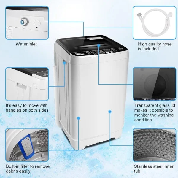 17.8Lbs Portable Washing Machine Nictemaw Portable Washer, 2.3 Cu.ft Washer and Dryer Combo with Drain Pump, 10 Programs