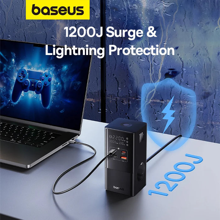 Baseus 100W Fast USB Charger 6 in 1  Power Strip Desktop Charging Station With 1200J Surge Protector For MacBook iPhone Samsung