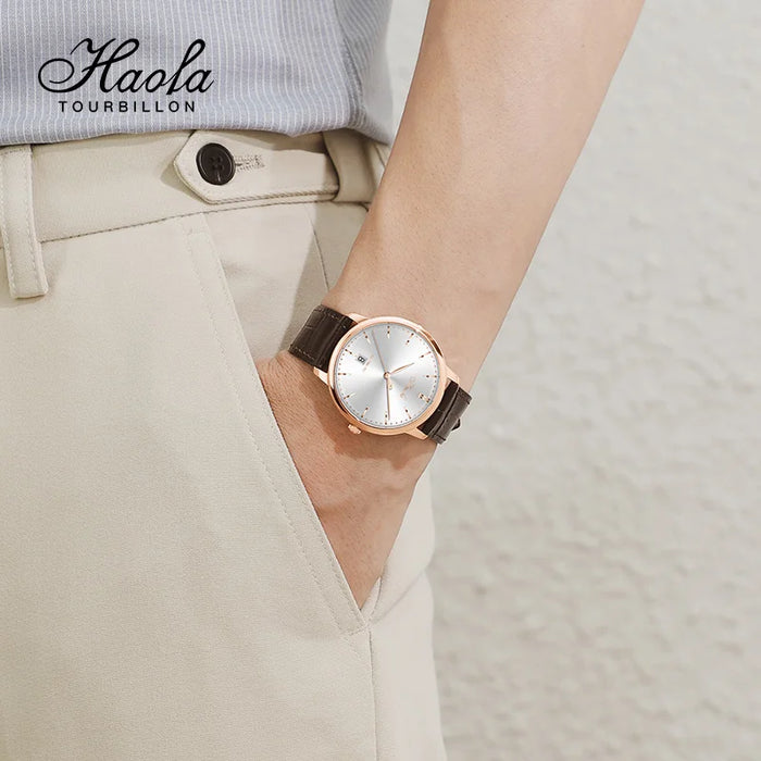 Haofa Automatic Mechanical Business Watch for Men Sapphire Automatic Movement Ultra-thin Watches Mens Calendar Waterproof 1606