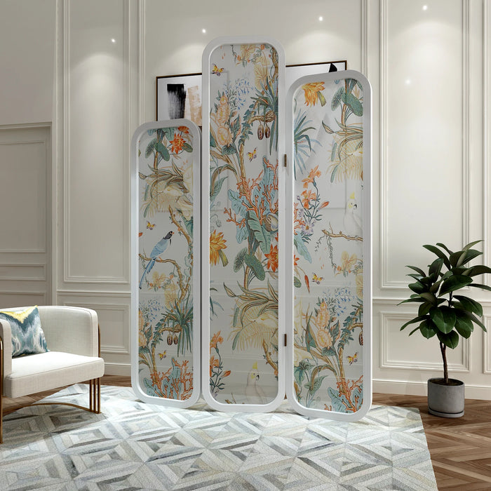 Screen partition living room hotel office modern simple porch folding semi-transparent flower-and-bird folding screen