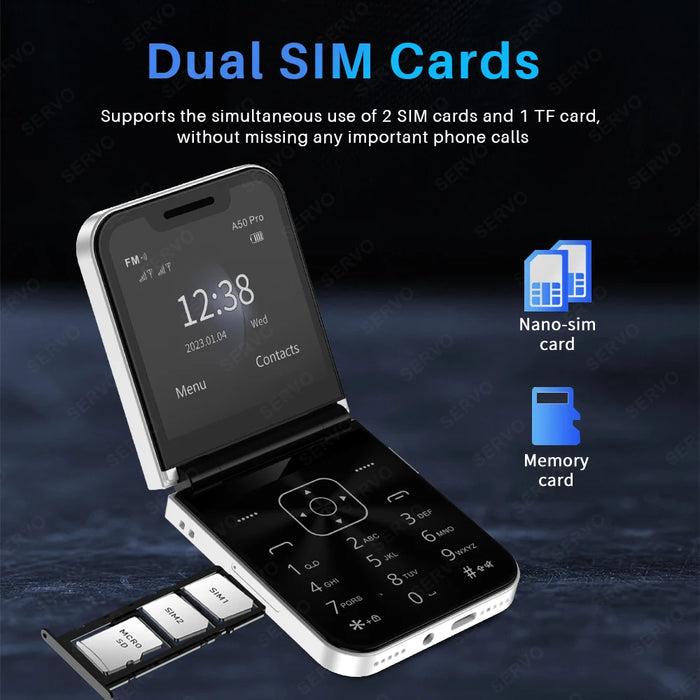 SERVO New Flip Cellphone 2.4 Inch Screen Dual SIM 2G GSM Speed Dial Automatic Call Record Breathing Light FM Torch Mobile Phones