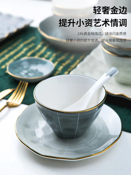 Underglaze color dishes set household ceramic bone china dishes net red light luxury tableware set chopsticks