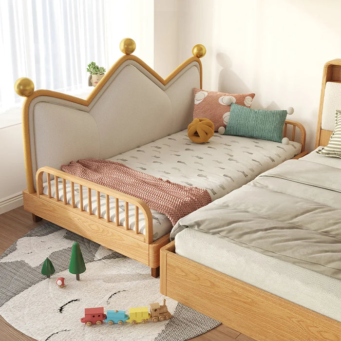 Solid wood bed with guardrail Nordic simple net red princess bed telescopic bed splicing bed