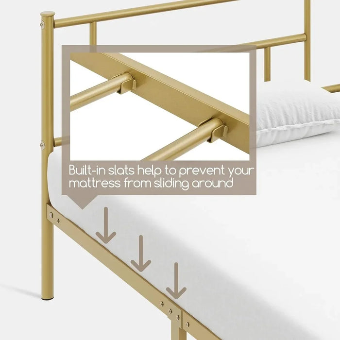 13 inch Twin XL Size Metal Bed Frame with Headboard and Footboard Platform Bed Frame with Storage No Box Spring Gold