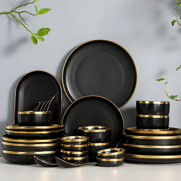 Ceramic Dinner Tableware Set Restaurant Home Porcelain Dinnerware Set Manufacturer Custom 9 Pcs Nordic Green Black Pink White