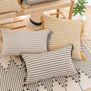 Striped  Yellow Gray Black Cushion Cover Tassel Pillowcase Woven Home Decoration Sofa Bed Living Room Sofa 45x45cm/30x50cm