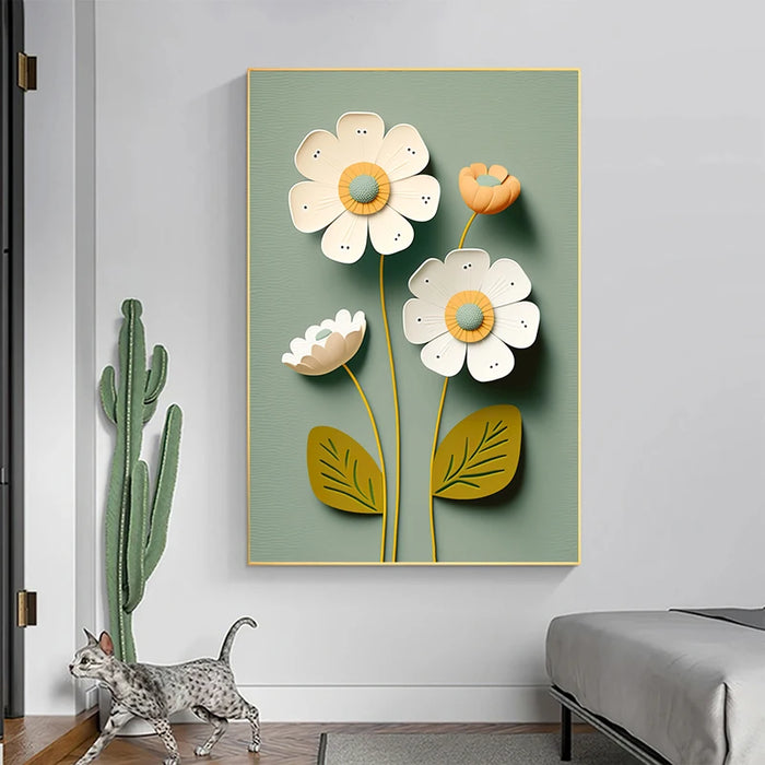 Abstract 3D Flowers Leaf Posters Plants Painting Wall Art Pictures for Living Room Bedroom Nordic Cuadro Home Decor No Frame