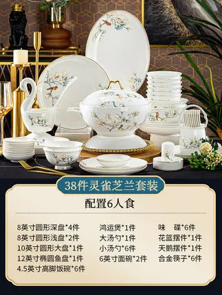 Jingdezhen bone china bowl and dish set household high-end Chinese gold-painted rice bowl wedding housewarming gift purchase tab