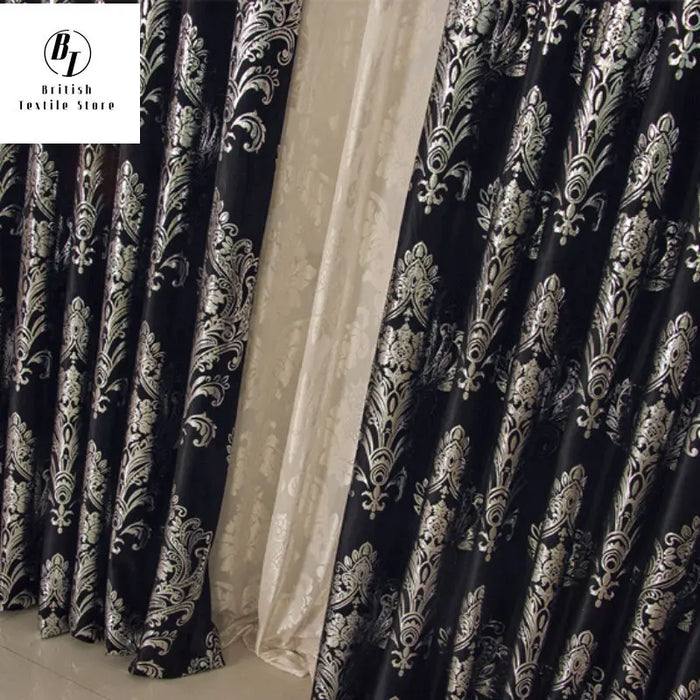 European-style Curtains for Living Dining Room BedroomBronzing Velvet Black Velvet Curtain Silver Light Luxury Customization