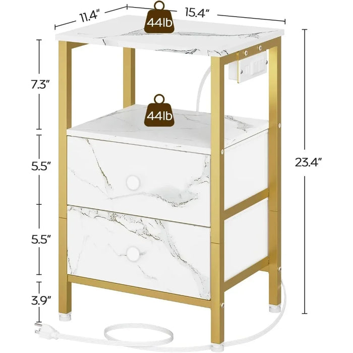 Nightstands Set of 2, End Table with Charging Station and USB Ports, Side Tables with 2 Drawers and Storage Shelves