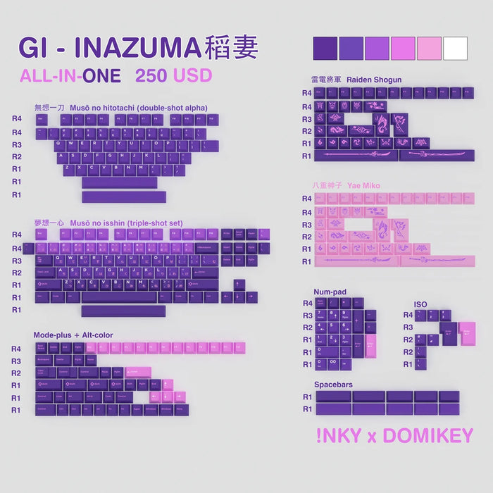 Domikey X iNKY GI Inazuma Cherry Profile keycap Purple Pink for keyboard  87 104 xd64 xd68 xd84 BM60 BM65 BM68 Genshin Impact