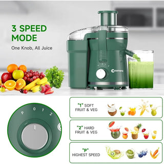 Juicer Machine Green, 500W Centrifugal Juicer Extractor with 3 Speed & Wide Mouth 3” Feed Chute for Fruit Vegetable
