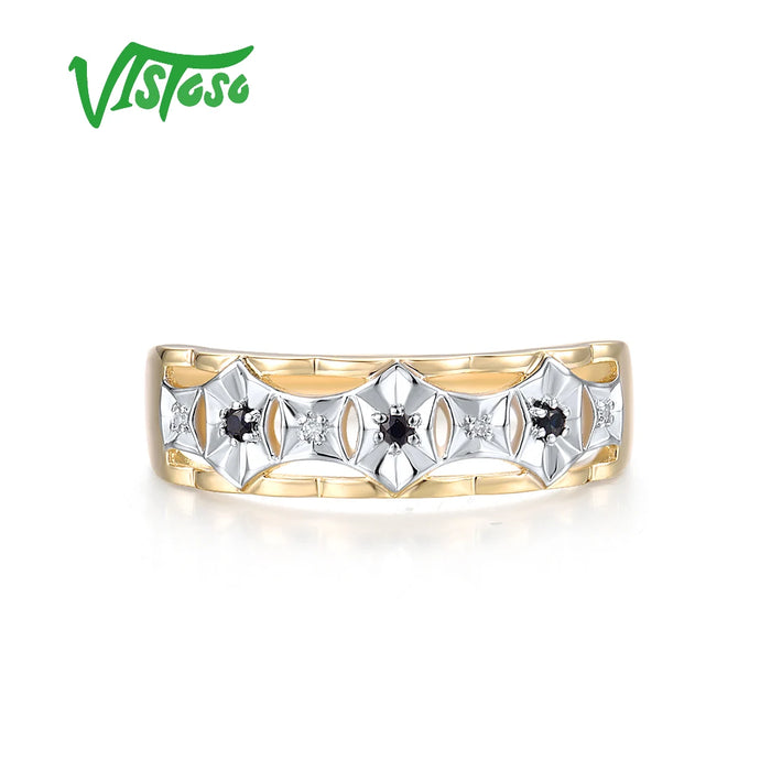 VISTOSO Real 14K 585 Yellow Gold Ring For Women Sparkling Diamond Sapphire Band Simple Engagement Wedding Fashion Fine Jewelry