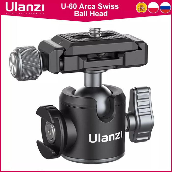 Ulanzi Arca Swiss Plate Tripod Head Ballhead Extend Cold Shoe Ball Head for LED Light Microphone 10KG Playload DSLR Tripod Head