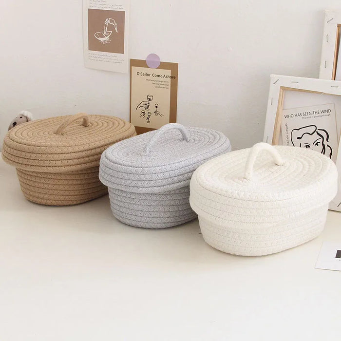 Handmade cotton thread storage box Simple dustproof mobile phone cosmetics sundries storage basket Snack sewing basket