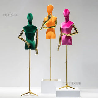 Velvet Female Model Props Women's Clothing Frame Mannequin Body Window Doll Electroplating Arm Display Stand Adjustable Rack U