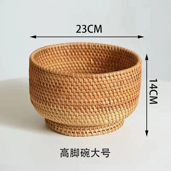 Handwoven Rattan Basket,Round Storage Bucket,Bread and Fruit Storage Baskets,Household Desktop Sundries Organizer,Plant Basket