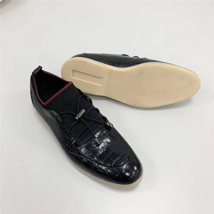 Authentic Exotic Crocodile Skin Men's Casual Flats Genuine Real True Alligator Leather Male Elastic-Band Black Outdoor Shoes