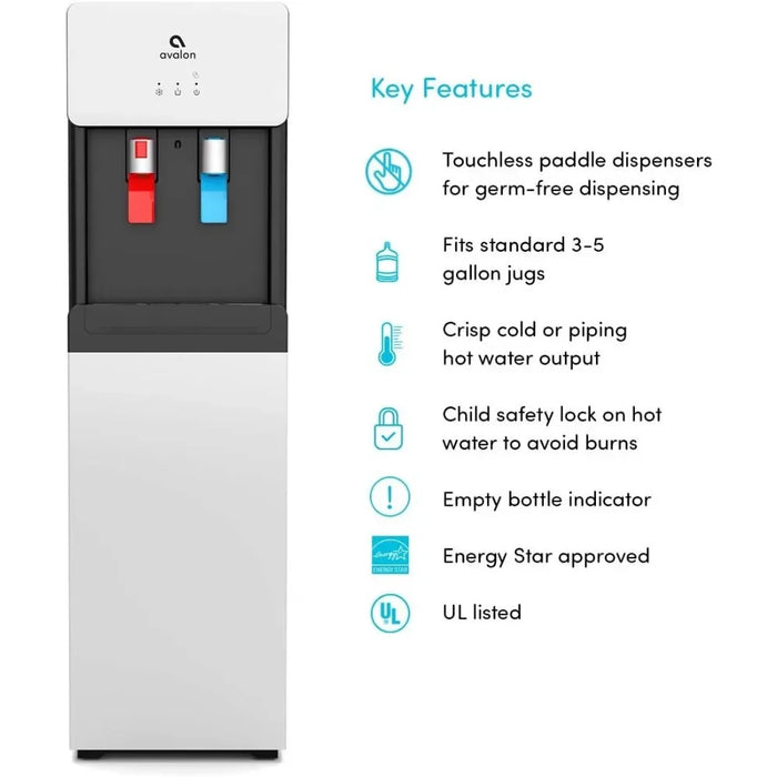 Bottom Loading Water Cooler Dispenser - Hot & Cold Water, Child Safety Lock, holds 3- or 5-Gallon Bottles - UL Listed- White