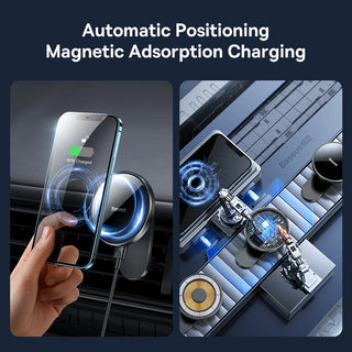 Baseus Magnetic Car Phone Holder Wireless Charger for Apple iPhone 15 14 13 12 11 Pro Max Wireless Charging Phone Holder Charger