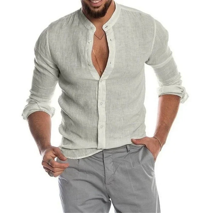 Men's Daily Top Long Sleeve Shirt Button Linen Cotton Comfortable Fashion Casual Solid Color Shirt S-5XL