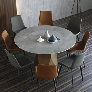 Italian-style round dining table Modern minimalist bronze round  with turntable