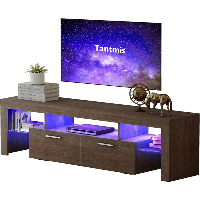 Black LED TV Stand for 55/65/70/75 inch TV, TV Media Center, Modern Entertainment Center with Large Storage for Living Room