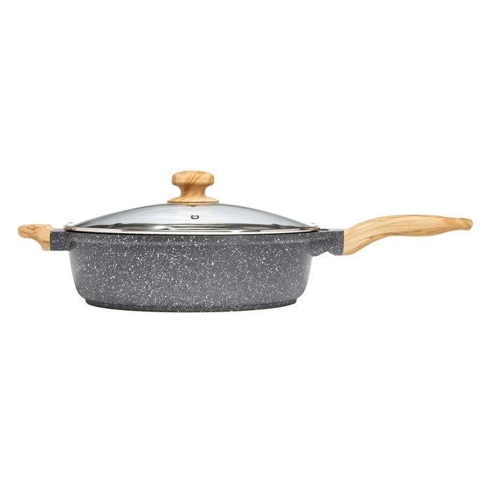 Prairie Signature 6 Quart Cast Aluminum Jumbo Cooker Sauté Pan Charcoal Speckle Saucepan Non-stick Pan for Kitchen Fried Pot Bar