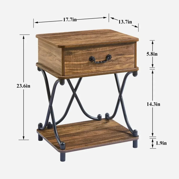 Nightstands Set of 2 with Drawer for Bedroom, Endtable Bedside Table with Storage & Open Shelf for Living Room, Brown