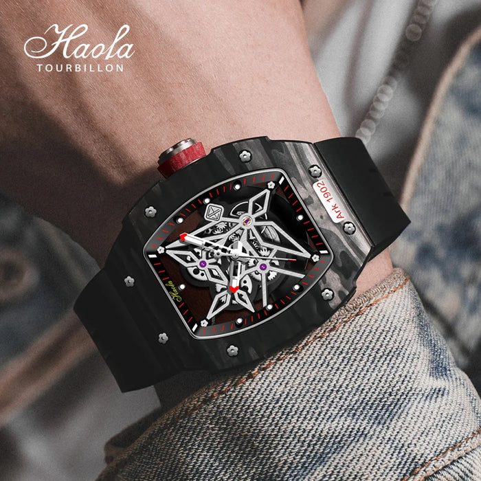 Haofa Skeleton Automatic Mechanical Watch For Men Self Wind Sapphire Men Watch Carbon Fiber Luxury Waterproof orologio uomo 1902