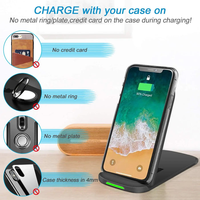 Wireless Charger Foldable Fast Wireless Charging Stand Pad Compatible for iPhone XS MAX/XR/XS/X/8/8 Plus,10W for Galaxy