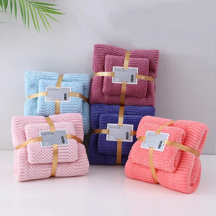 Waffle Bath Towel Set Thickened Coral Velvet Bath Towel Extra Thick Soft Absorbent Towel Multi Bath Towel Bathroom Toiletries