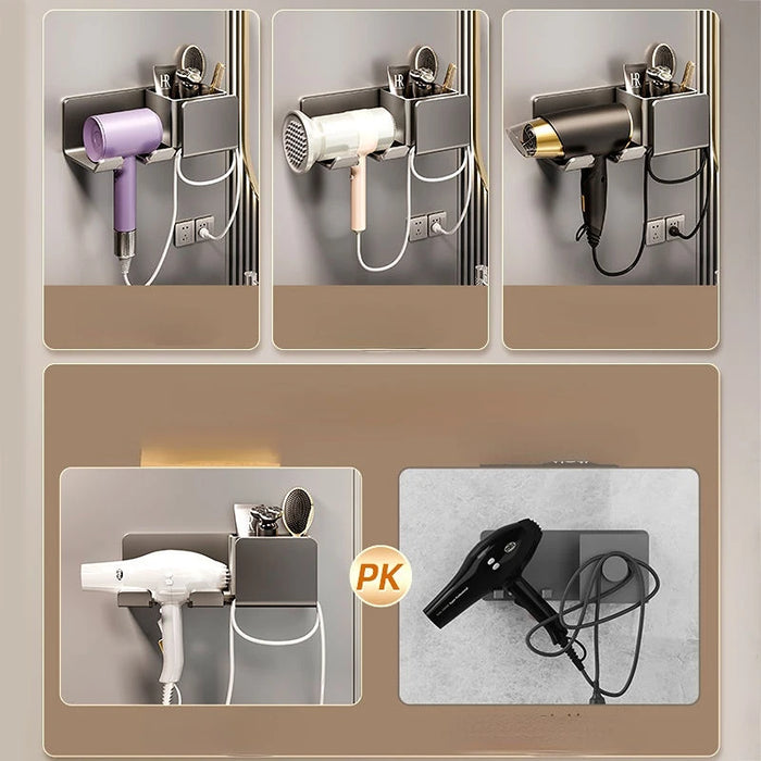 Gun Grey Wall Mounted No Perforation Placer Bracket Hair Dryer Hanger Toilet Hair Dryer Storage Rack Bathroom Storage Shelves