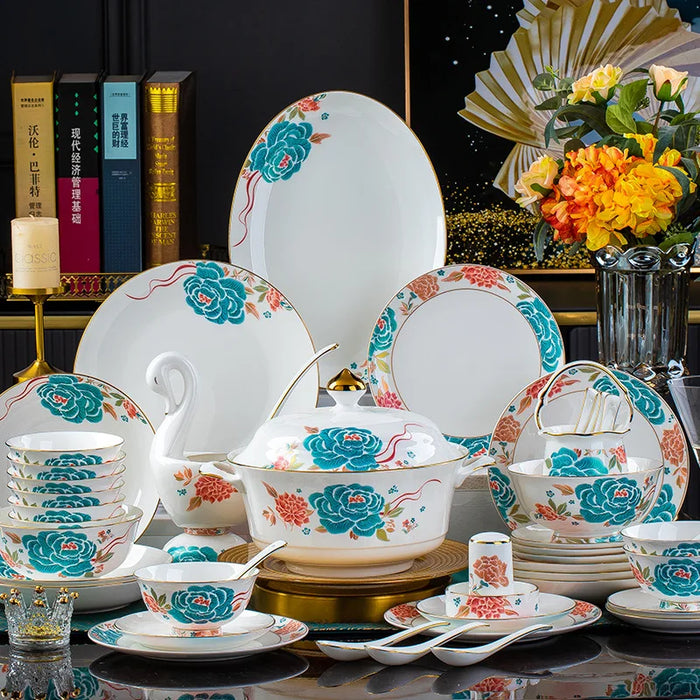 70 piece Jingdezhen complete tableware set Luxury bone china dinnerware sets rice bowl plate kitchen dishes full dinner dish set