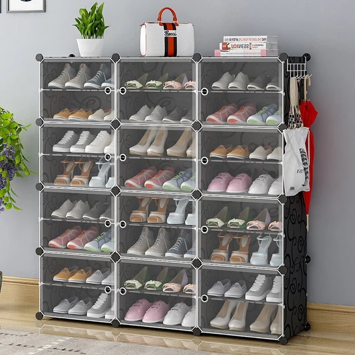 Large Shoe Rack Large Capacity Boot Storage 12 Cube Organizer Modular DIY Plastic 6 Tier 24-96 Pairs Of Shoe Tower Cabinet