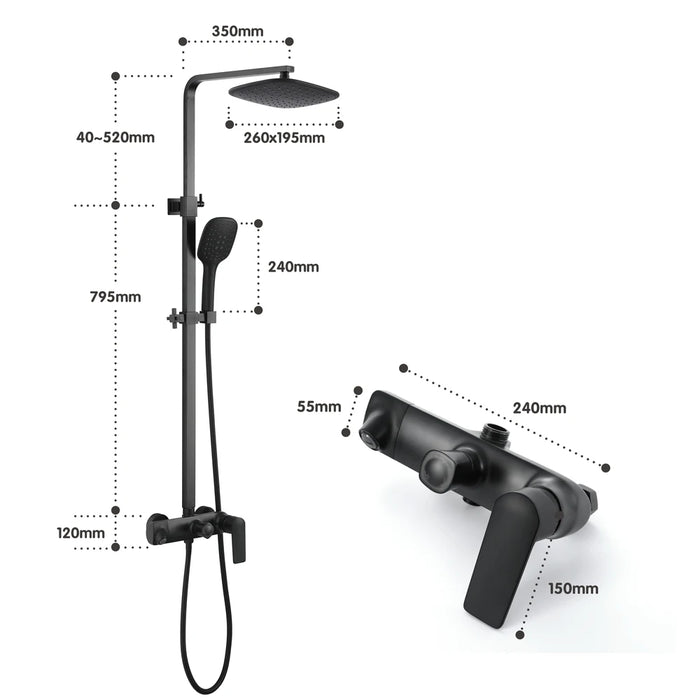 Bathroom shower mixer 260x195mm ABS shower head wall mounted hot cold black shower faucet set