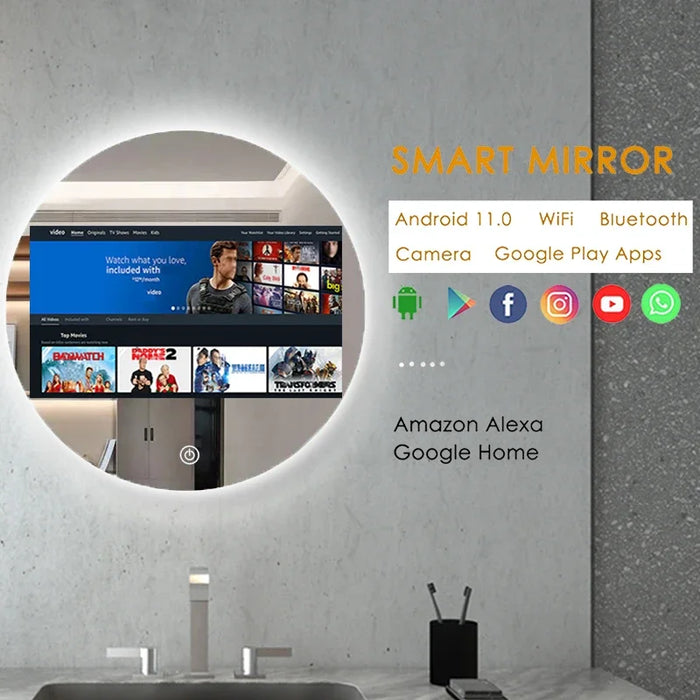 Wholesale Hotel Household Large Size Led Round Bath Mirror Smart Tv Mirror Wall Mounted Bathroom Smart Mirror With Tv