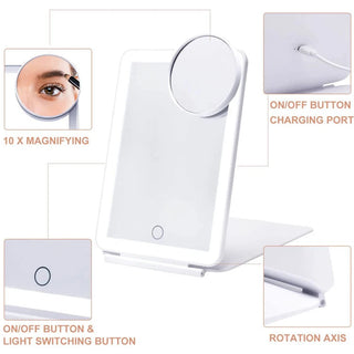 LED Makeup Mirrors Portable Folding Mirrors Touch Screen Vanity Mirror Three Colors Light Modes Travelling Dressing Table Mirror