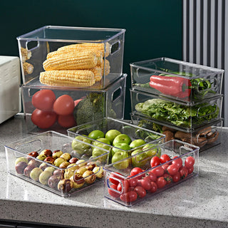 Refrigerator Organizer Clear Plastic Refrigerator Drawer Fruit Vegetable Crisper With Dividers Stackable Freezer Storage Tool