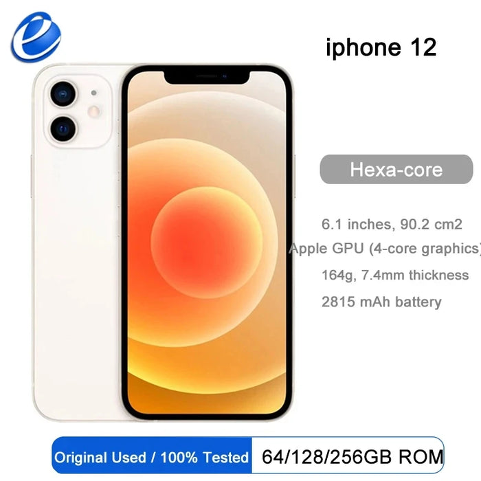 Original Apple iPhone 12 5G LTE Mobile phone 6.1'' 4GB&64/128/256GB IOS A14 Bionic Hexa Core Dual 12MP Face ID Cellphone