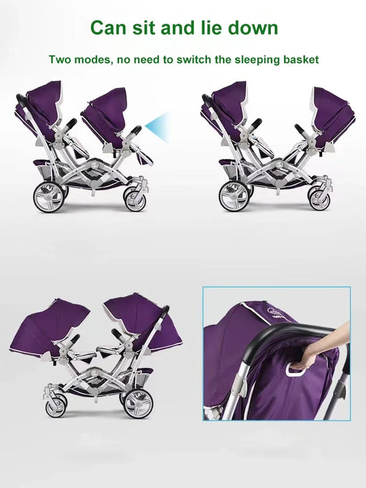 Twin baby stroller two-models can sit and lie light foldable newborn double stroller newborn stroller