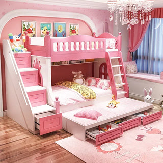 Children's bed, low double decker bed, princess bed, solid wood mother child bed, with guardrails on the upper and lower bunks