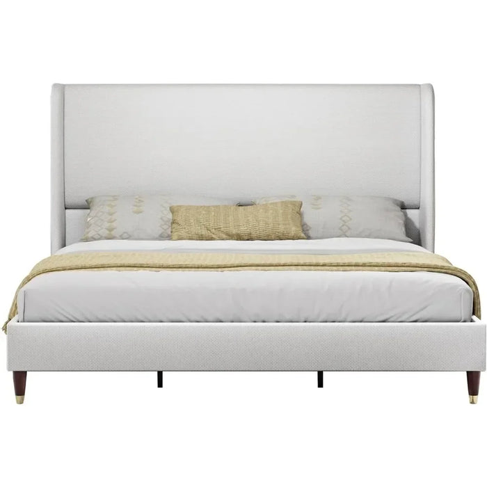Queen Size Bed Frame 51.2" High Headboard Tall Upholstered Bed, Platform Bed Frame