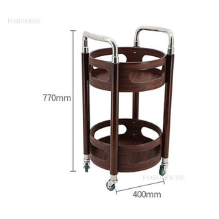 Solid Wood Coffee Shop Trolleys Banquet Small Apartment Dining Cart Homestay Round Wine Racks Restaurant Hotel Kitchen Islands