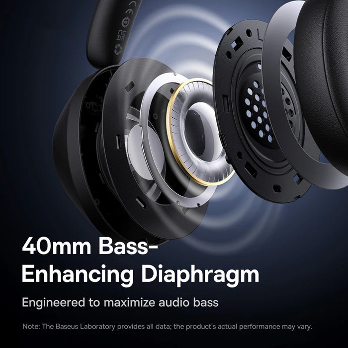 Baseus Bass 30 Max Wireless Headphones Bluetooth 5.3 -30dB Noise Cancellation Over Headset Ultra Low Latency Earphones 50H Time