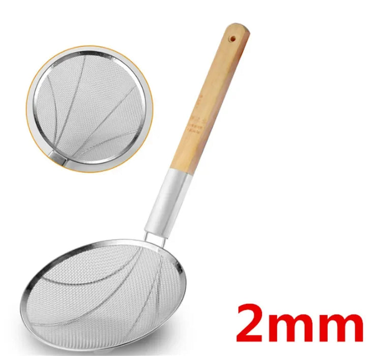 Stainless steel big long noodle French fries colanders strainer basket wooden handle frying net Hot Pot leaky filter sieve sink